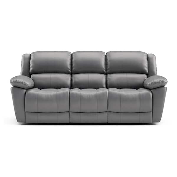 Loure 82 in. Pillow Top Arms Leather Rectangle Welt Trim Reclining Sofa in. Dark Gray