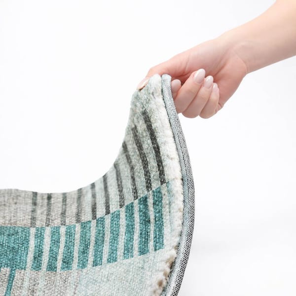 Dream Shag Premium Machine Washable Abstract ADS687 Teal 2 ft. x 7 ft. Runner Rug