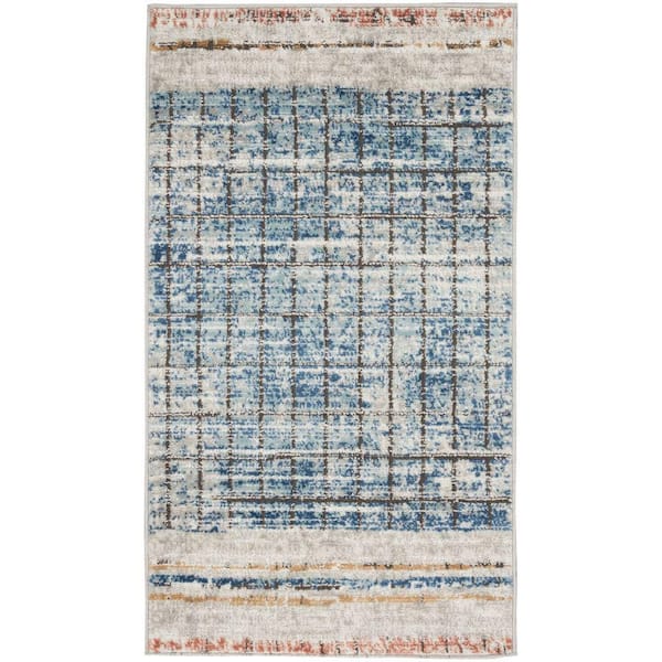 Concerto Blue doormat 2 ft. x 4 ft. Abstract Contemporary Kitchen Area Rug