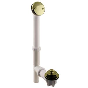 White 1-1/2 in. Tubular Pull and Drain Bath Waste Drain Kit with 2-Hole Overflow Faceplate in Polished Brass