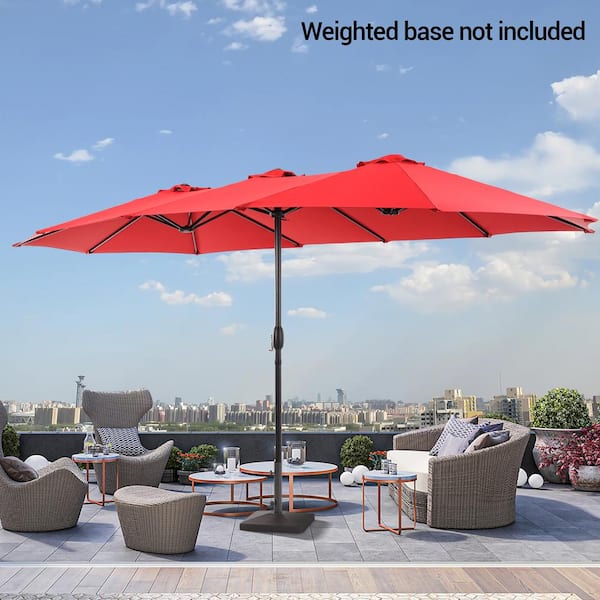 15 ft. x 9 ft. Outdoor Double-Sided Market Patio Umbrella with UPF50+ in Chili Red