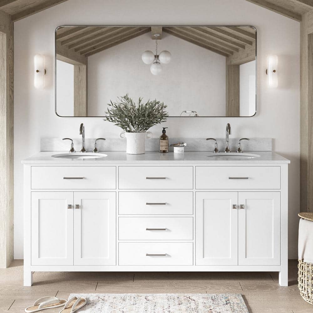 Bristol 72 in. Double Sink Freestanding Bathroom Vanity in White with 0.75 in. Carrara White Marble Top price history on PriceWatchPro