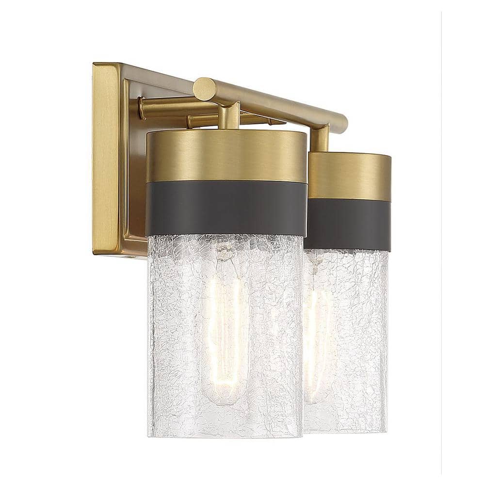 Warm Brass and Crackled Glass 2-Light Vanity Fixture