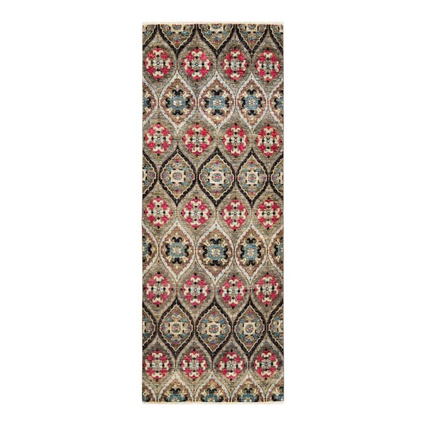 Solo Rugs Modern One-of-a-Kind Contemporary Green 4 ft. 1 in. x 10 ft. 6 in. Floral Area Rug