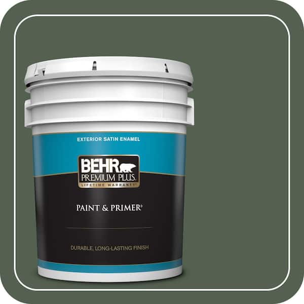 BEHR PREMIUM PLUS 5 gal. #ECC-11-3 Whispering Oaks Satin Enamel Exterior Paint & Primer