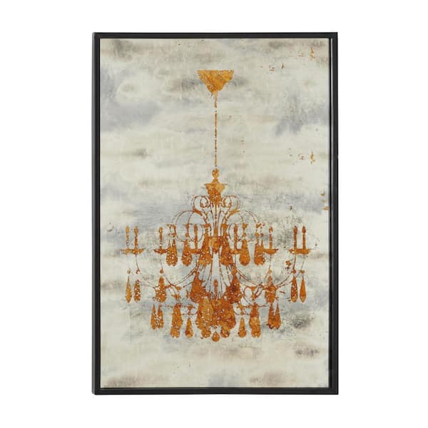 Litton Lane Large Metallic Gold Chandelier Iron and Wood Wall Art