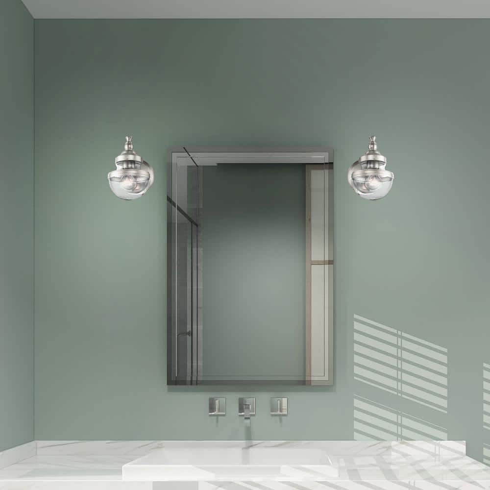 Oldwick Brushed Nickel Hand Blown Glass 1-Light Vanity Sconce