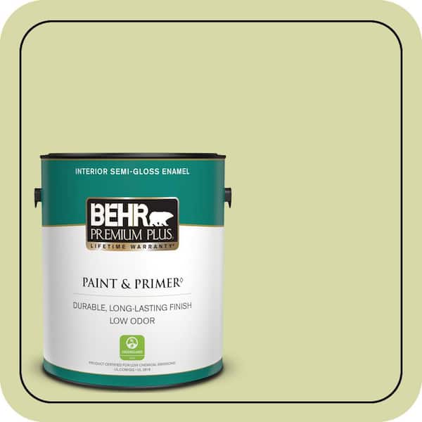 BEHR PREMIUM PLUS 1 gal. #410C-3 Celery Sprig Semi-Gloss Enamel Low Odor Interior Paint & Primer