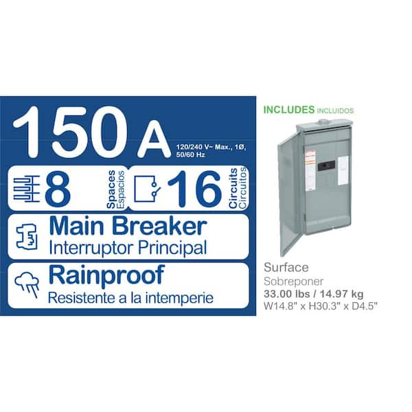 QO 150 Amp 8-Space 16-Circuit Outdoor Main Breaker Load Center with Feed-Thru Lug