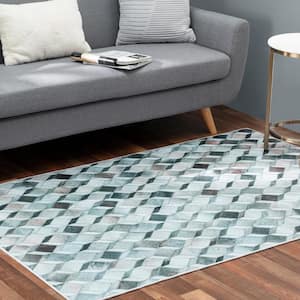 Faux Cowhide Digital Printed Mutlicolor Patchwork Cubical Dimension 5 ft. x 8 ft. Indoor Area Rug Cotton Canvas Backing