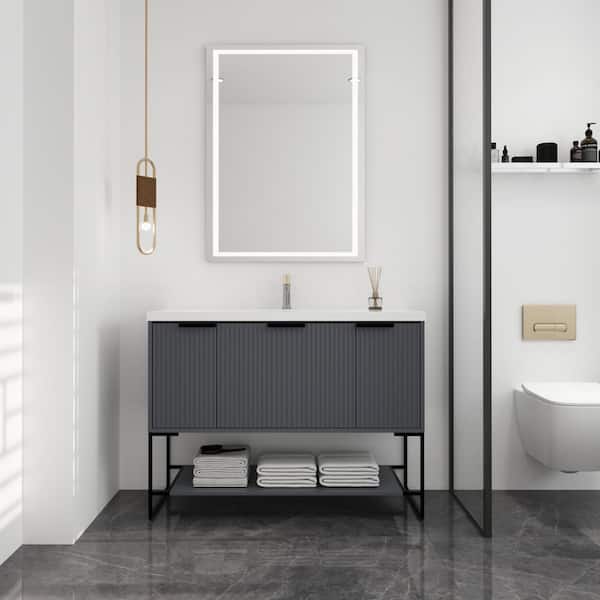 Xspracer Victoria 48 in. W x 18 in. D x 35 in. H Freestanding Modern Design Single Sink Bath Vanity with Top and Cabinet in Gray