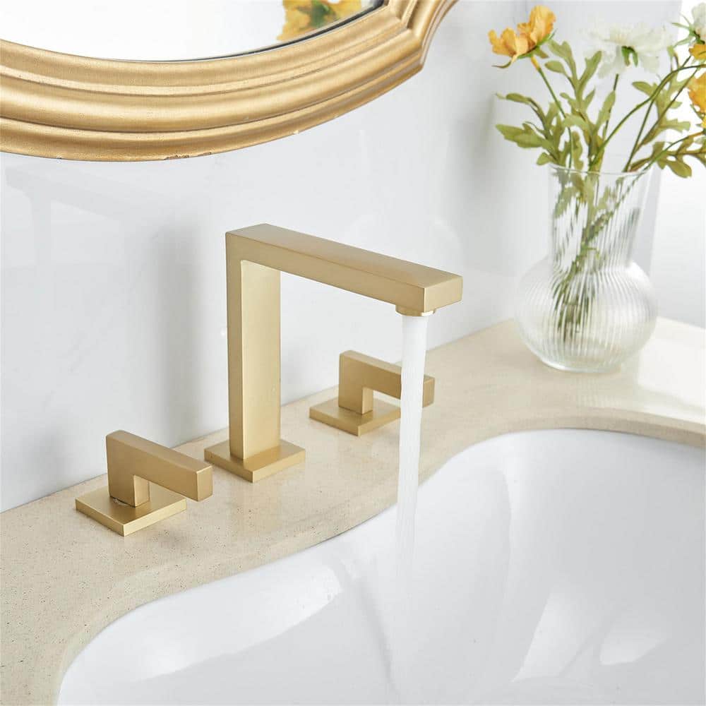 Brushed Gold Brass Double Handle Widespread Bathroom Faucet