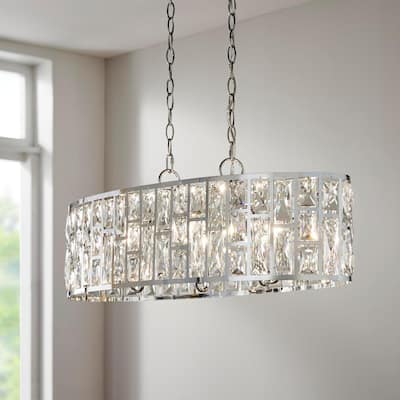 Kristella 6-Light Chrome Linear Pendant with Clear Crystal Shade