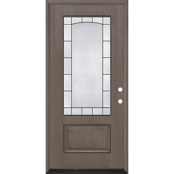 Regency 36 in. x 80 in. 3/4L Empire Decorative Glass LHIS Ashwood Fiberglass Prehung Front Door with 4-9/16 Jamb