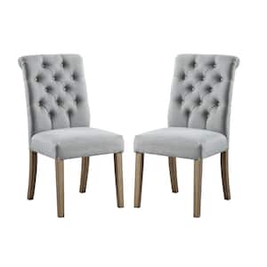 Valence Grey Upholstery Button Tufting Dining Accent Chair Set of 2