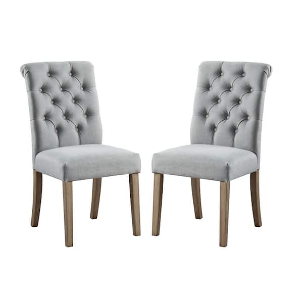 Home Beyond Valence Grey Upholstery Button Tufting Dining Accent Chair Set of 2