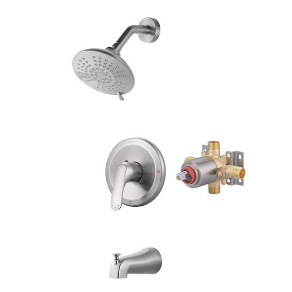 Single Handle 5-Spray Shower Faucet 1.8 GPM with Tub Spout in Brushed Nickel