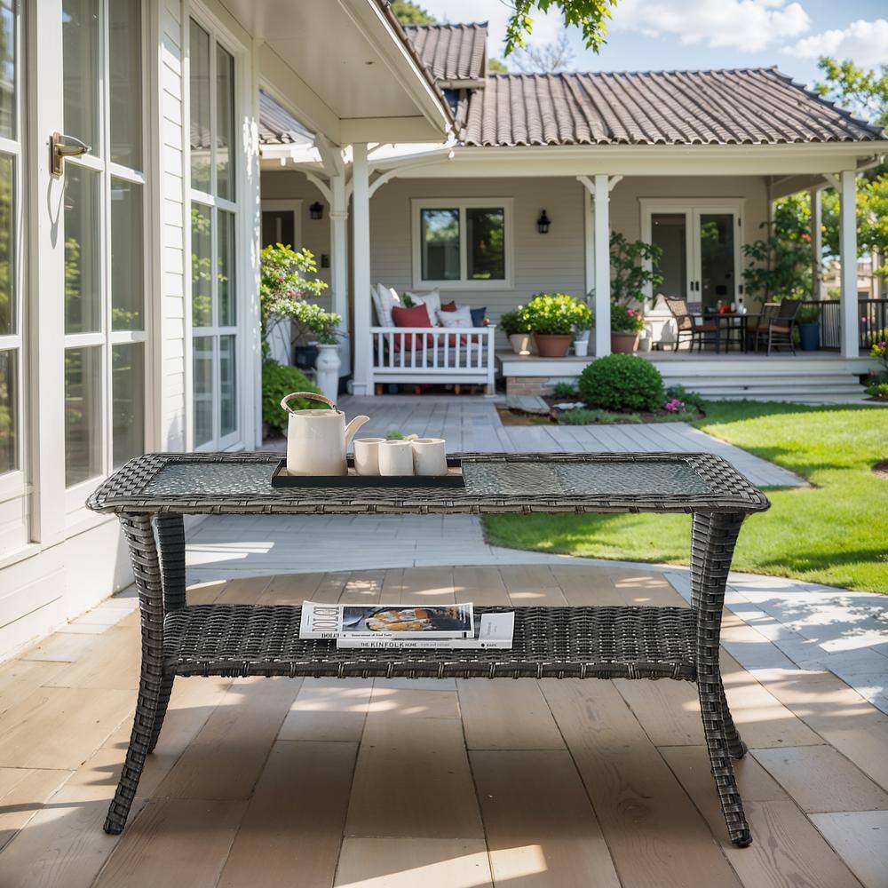 Reviews for moosprr Gray Rectangle Wicker Outdoor Coffee Table with