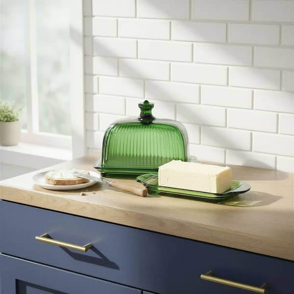 2 oz. Green Pressed Glass Butter Dish