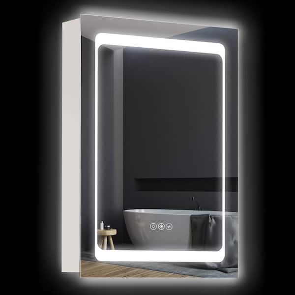 Unbranded 19.75 in. W x 27.50 in. H Rectangular Aluminum LED Lighted Medicine Cabinet with Mirror, with 3 Storage Shelves