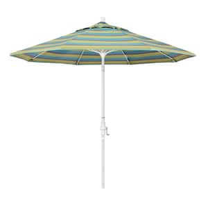 9 ft. Matted White Aluminum Collar Tilt Crank Lift Market Patio Umbrella in Astoria Lagoon Sunbrella