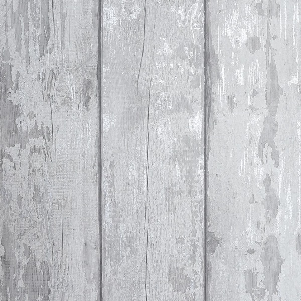 Metallic Washed Wood Grey and Silver Wallpaper