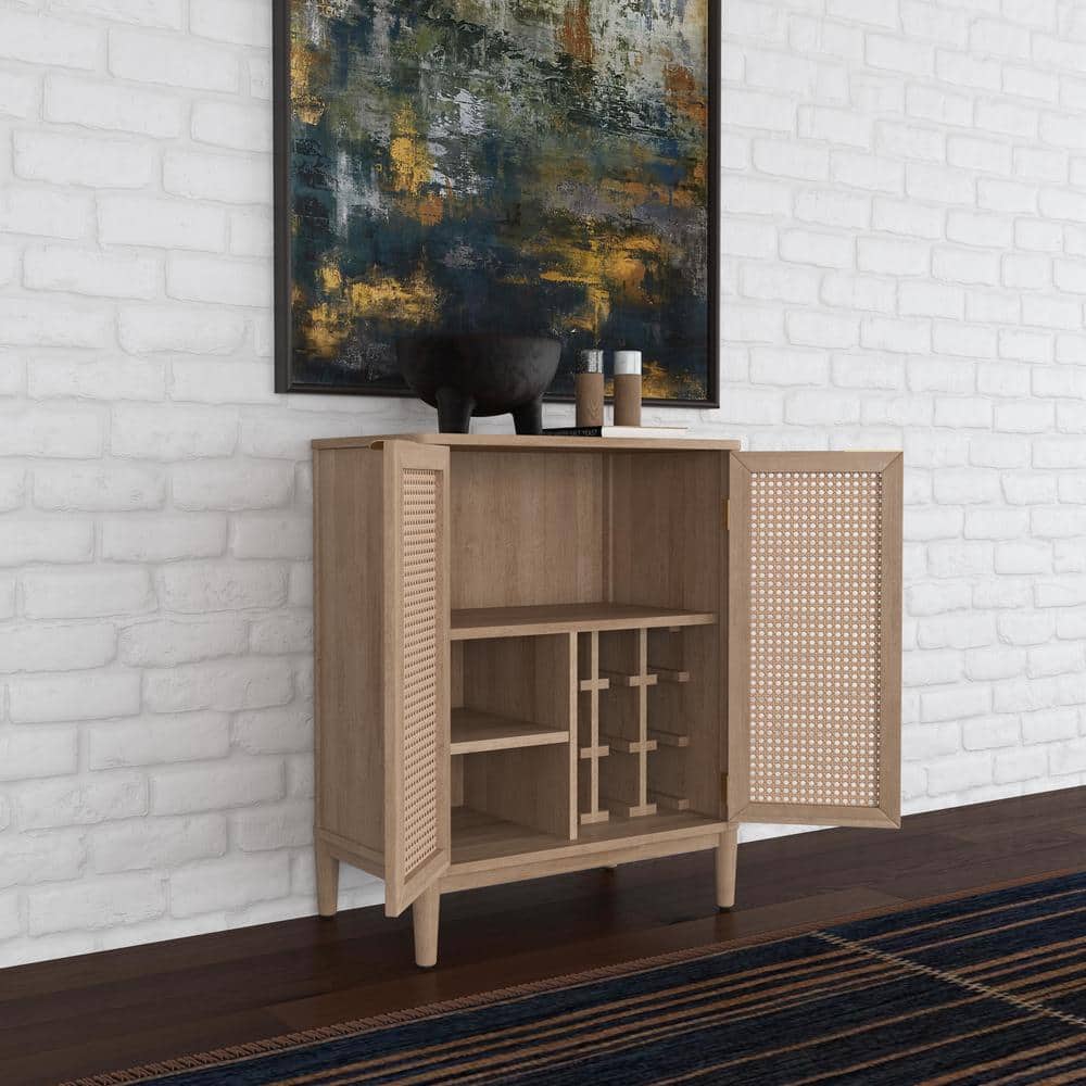 Brentwood Light Oak and Cane Bar Cabinet