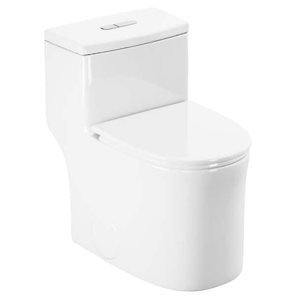 Simple Project One-piece 0.8 GPF/1.28 GPF High Efficiency Dual Flush Elongated Toilet in White Slow-Close, Seat Included