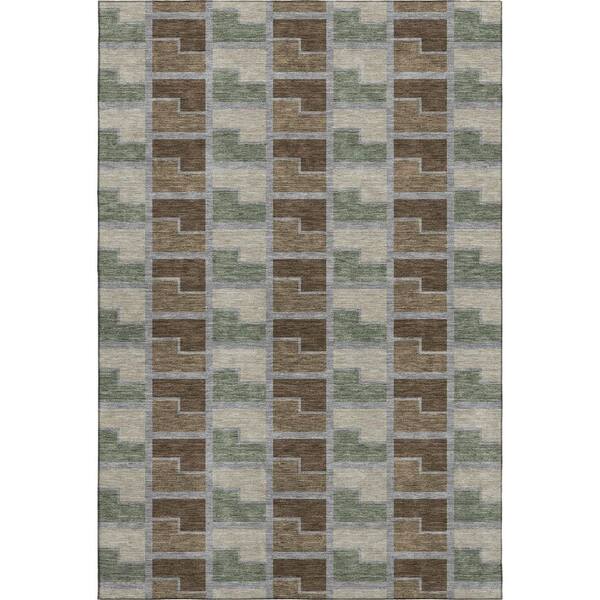 Mayfield Premium Machine Washable Abstract AMF2417 Chocolate 8 ft. x 10 ft. Area Rug