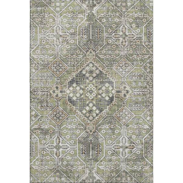 Mayfield Premium Machine Washable Abstract AMF2197 Aloe 3 ft. x 5 ft. Area Rug