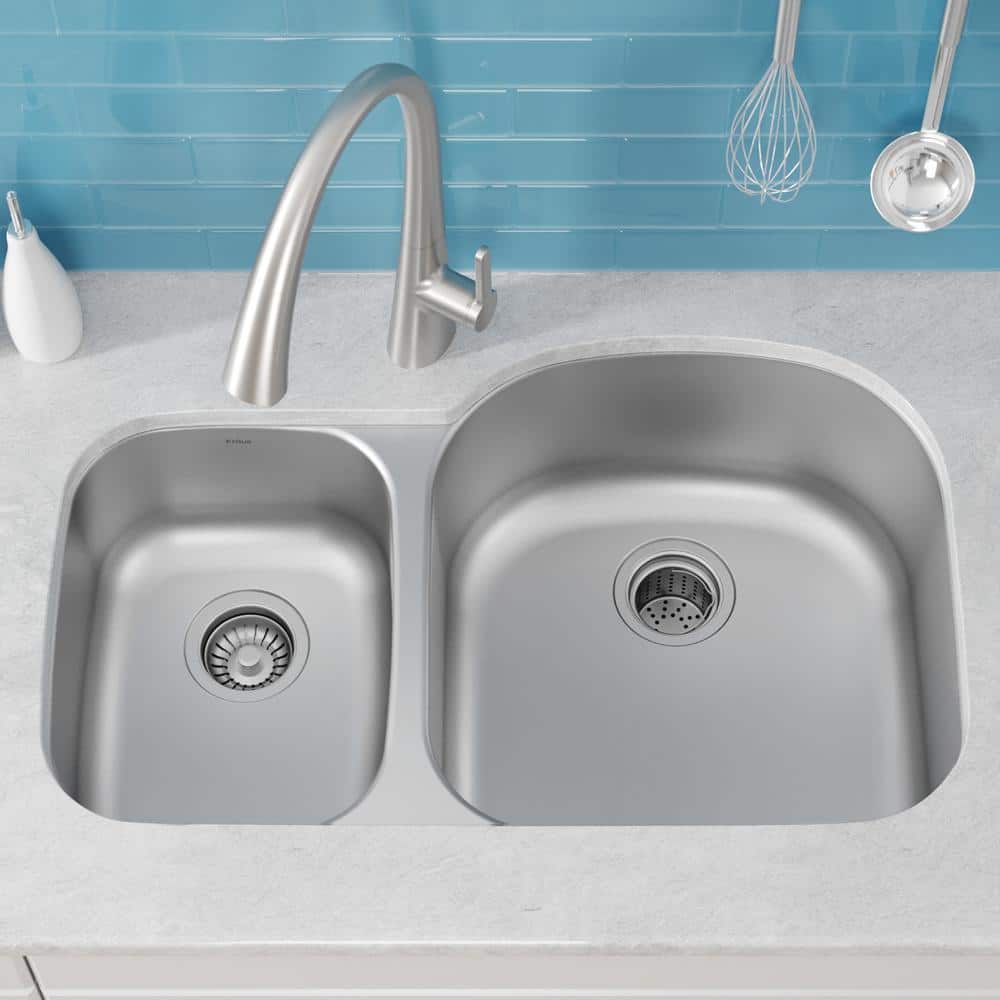 Kraus 32-inch Satin Stainless Steel Undermount Double Bowl Kitchen Sink