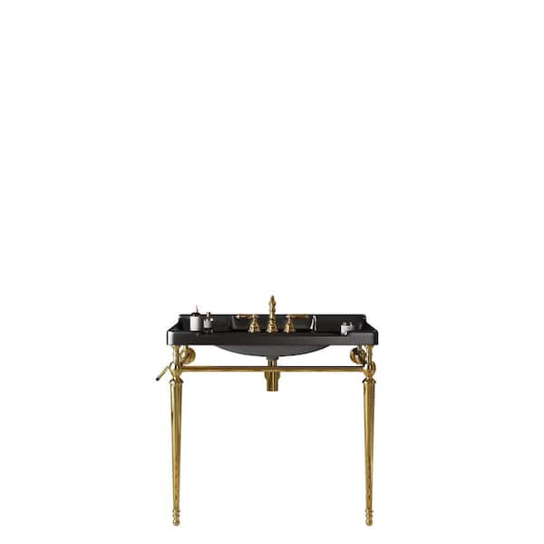 Baye 35.83 in. Bathroom Ceramic Single Console Sink in Black with Golden Stainless Steel Leg