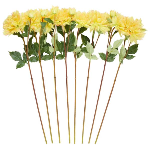 Litton Lane 32 in. Tall Yellow Dahlia Artificial Flower Stem (Set of 8)