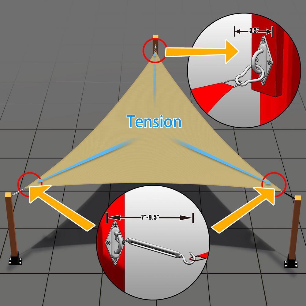 Stainless Steel 6 Inch Triangle Sun Shade Sail Hardware Kit