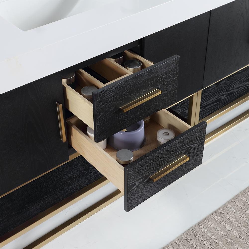 Bianco Double Vanity in Black Oak with White Stone Top