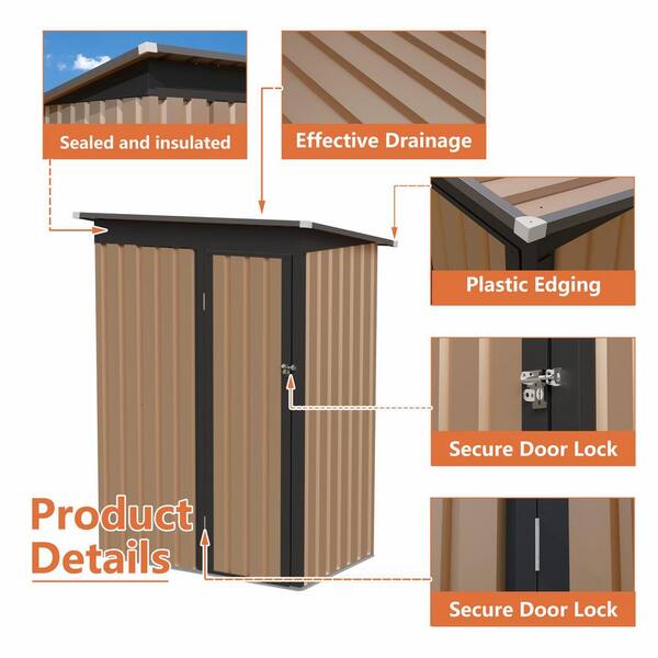 4.27 ft. W x 2.42 ft. D Brown Metal Shed with Hinge Door (10.33 sq
