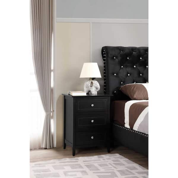 AndMakers Daniel 3-Drawer Black Nightstand (25 in. H x 19 in. W x 15 in. D)