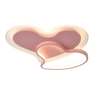 19.6 in. 1-Light Pink Integrated LED Flush Mount Heart Shape Design Ceiling Light with Remote Control