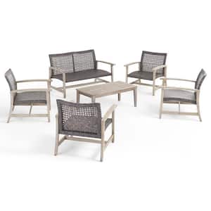 Hampton Light Grey 6-Piece Wood Patio Conversation Seating Set