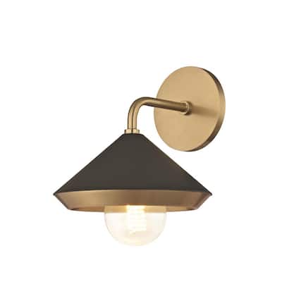 Marnie 1-Light Aged Brass Wall Sconce with Black Shade