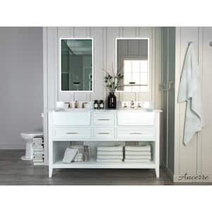Hayley 60 in. W x 20.1 in. D x 34.6 H Bath Vanity in White with Carrara White Marble Vanity Top with White Basin