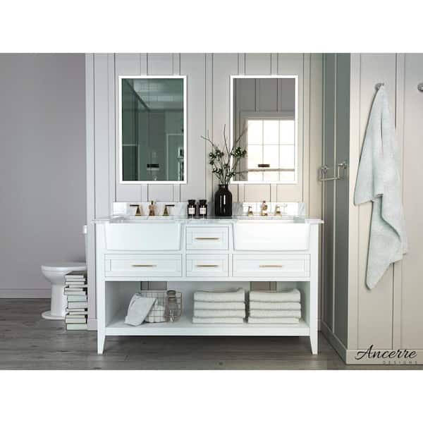 Ancerre Designs Hayley 60 in. W x 20.1 in. D x 34.6 H Bath Vanity in White with Carrara White Marble Vanity Top with White Basin
