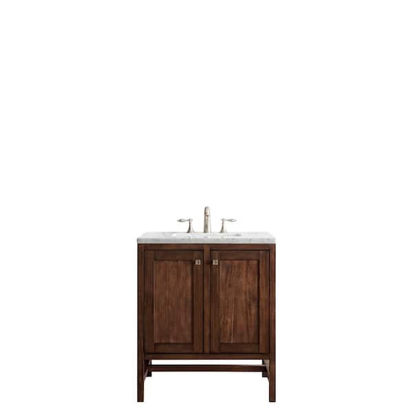 James Martin Vanities Addison 30 in. Single Bath Vanity in Mid Century Acacia with Marble Vanity Top in Carrara White with White Basin