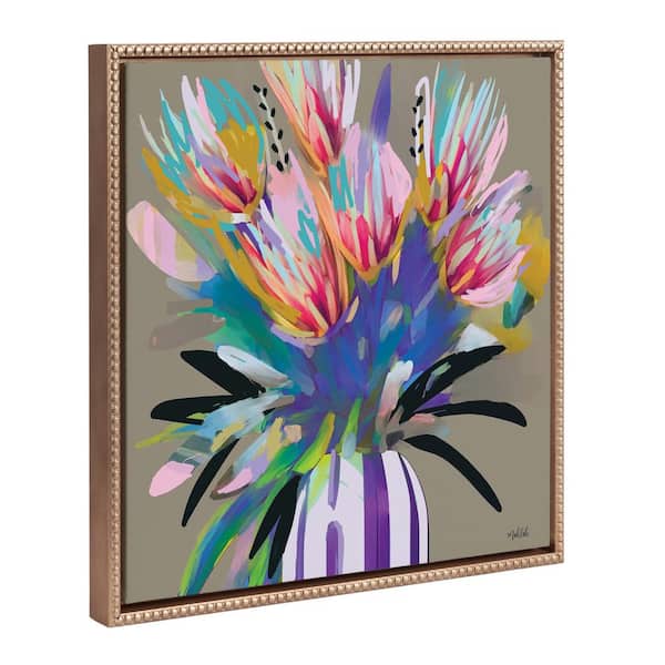 Kate and Laurel Bright Colorful Painted Flower Framed Canvas Wall Art 1-Piece Gold Framed Canvas Art Print, 22 in. x 22 in.