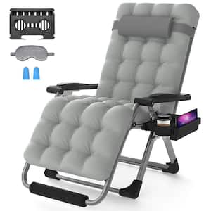 Koepp 29 in. W Gray Metal 0-Gravity Outdoor Recliner Oversized Lounge Chair with Cup Holder and Cushions