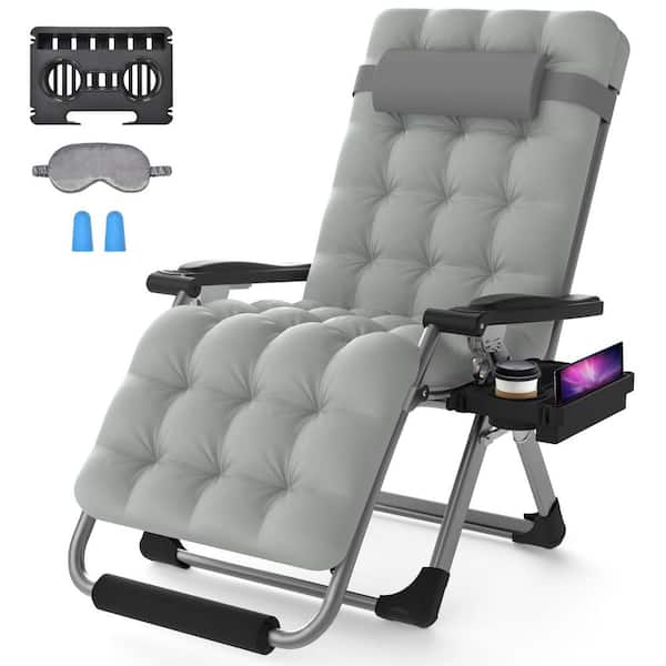 SEEUTEK Koepp 29 in. W Gray Metal 0-Gravity Outdoor Recliner Oversized Lounge Chair with Cup Holder and Cushions
