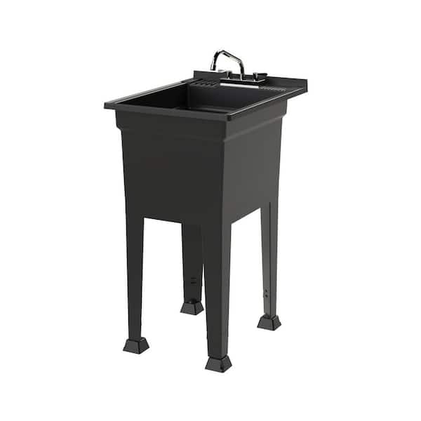 18 in. W x 24 in. D x 35 in. H Freestanding Laundry/Utility Sink in Black with Stainless Steel Swing Faucet