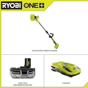 ONE+ 18V Cordless Telescoping Power Scrubber with HIGH PERFORMANCE 4.0 Ah Battery and Charger Kit
