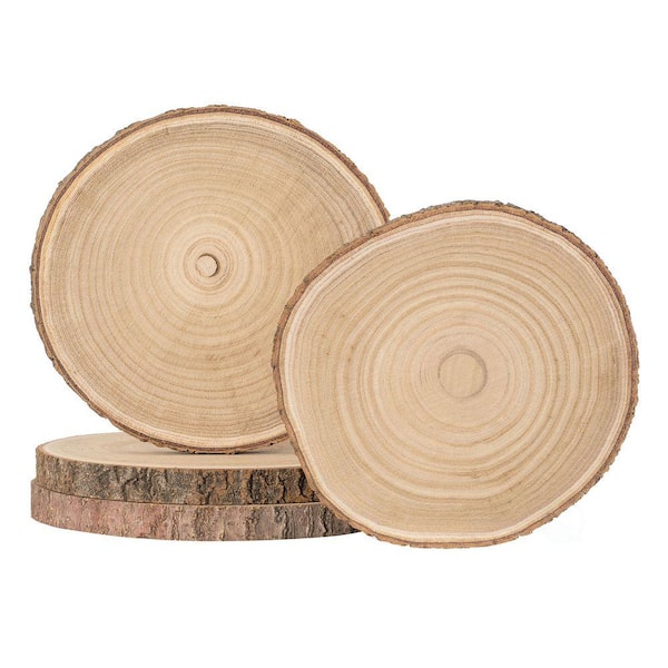 Set of 4 Rustic Wood Slices Round Natural Wooden Slabs for Chargers, Cake Risers, Table Decor & Crafts, 12-inch