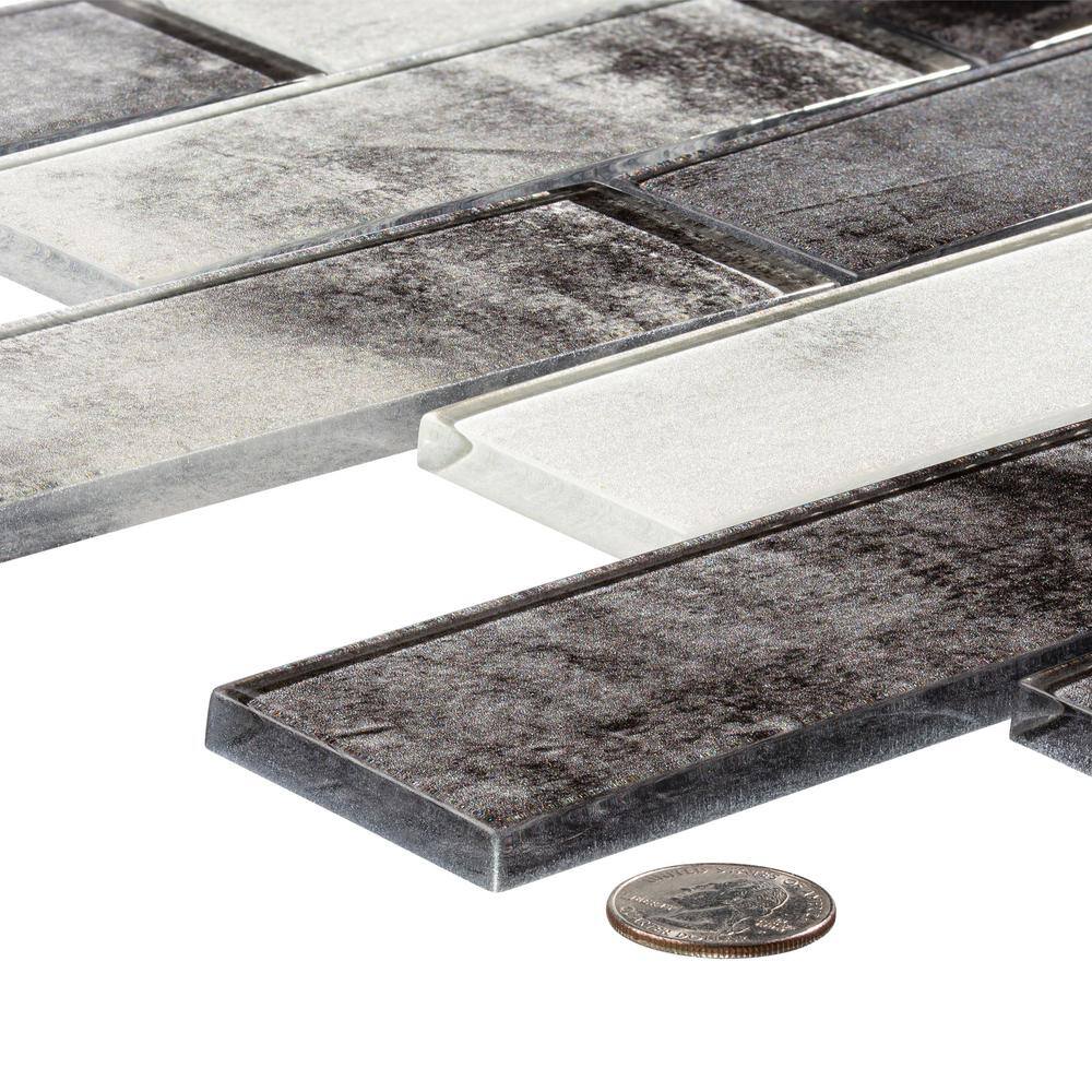 Migdal Ness Gray Polished Glass Mosaic Tile Sheet for Kitchen and Bathroom